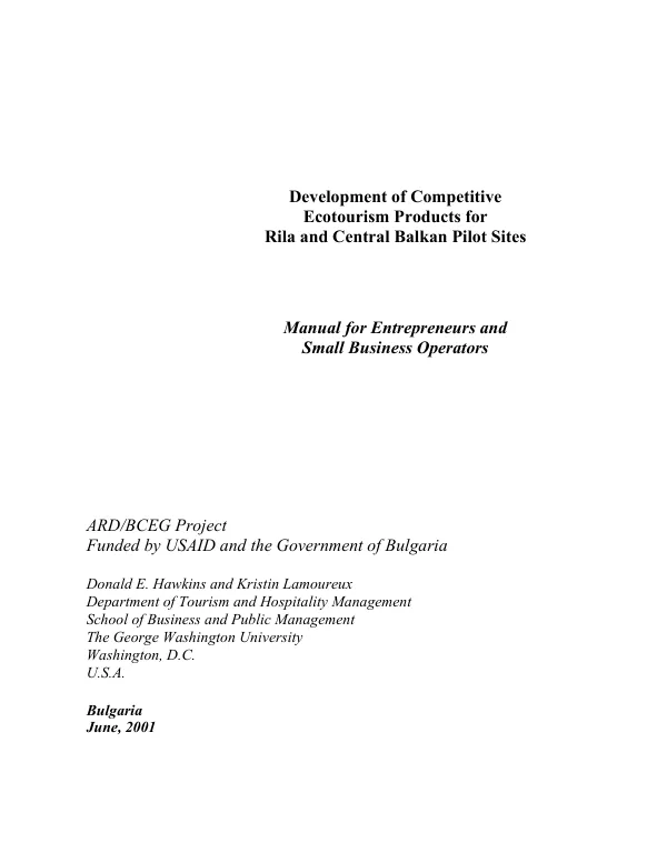 Development of competitive ecotourism products for Rila and Central Balkan pilot sites : manual for entrepreneurs and small business operators