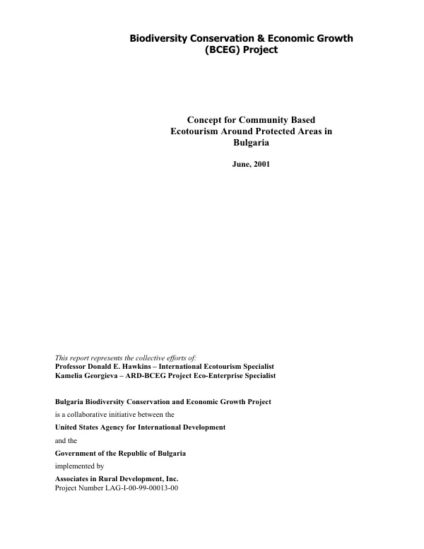 Concept for community based ecotourism around protected areas in Bulgaria