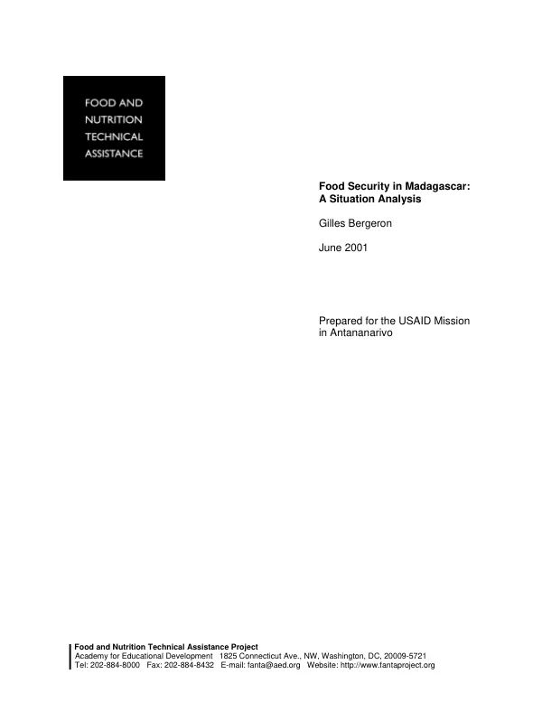 Food security in Madagascar : a situation analysis
