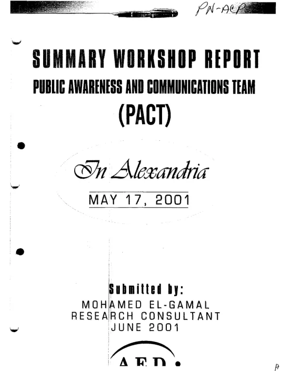 Summary workshop report : public awareness and communications team (PACT) in Alexandria[, Egypt], May 17, 2001