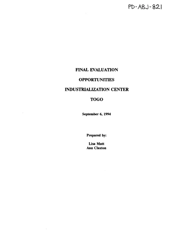 Final evaluation : Opportunities Industrialization Center Togo