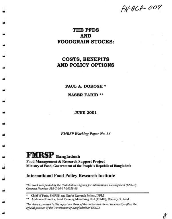 The PFDS [Public Foodgrain Distribution System] and foodgrain stocks : costs, benefits and policy options