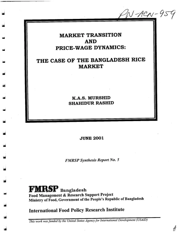Market transition and price-wage dynamics : the case of the Bangladesh rice market