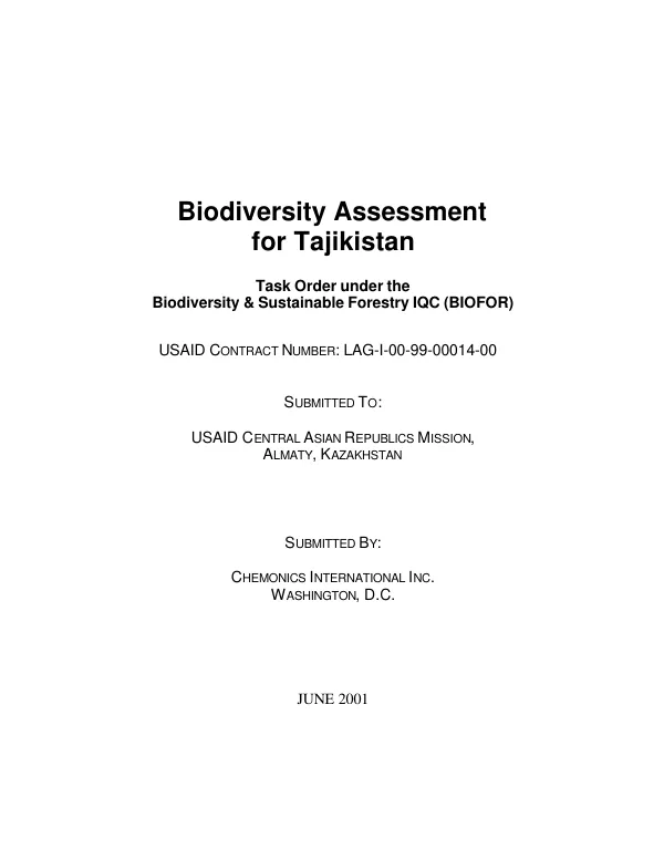 Biodiversity assessment for Tajikistan