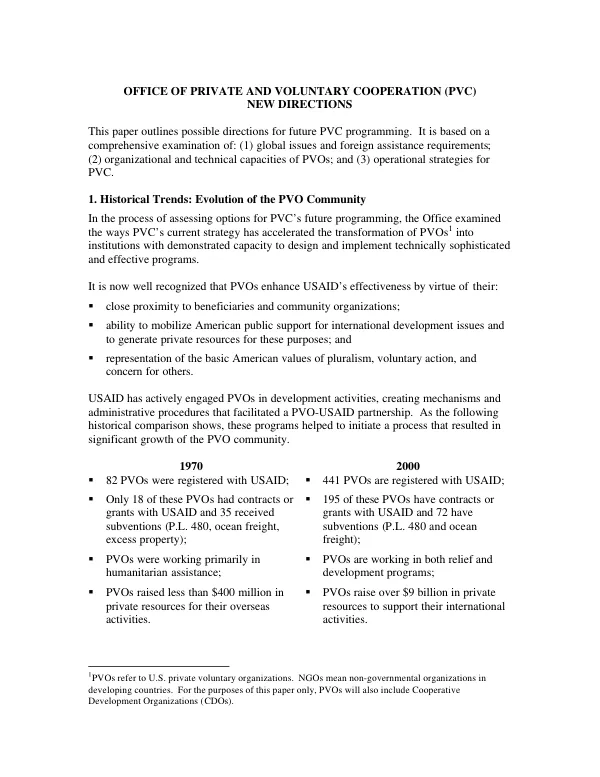 Office of Private and Voluntary Cooperation (PVC) : new directions