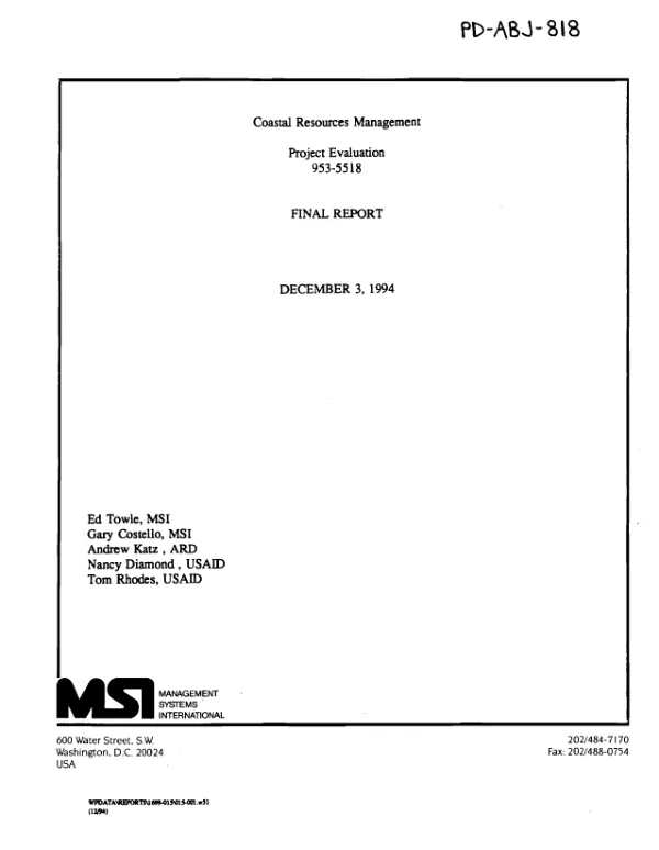 Coastal resources management project evaluation 953-5518 [i.e. 936-5518] : final report