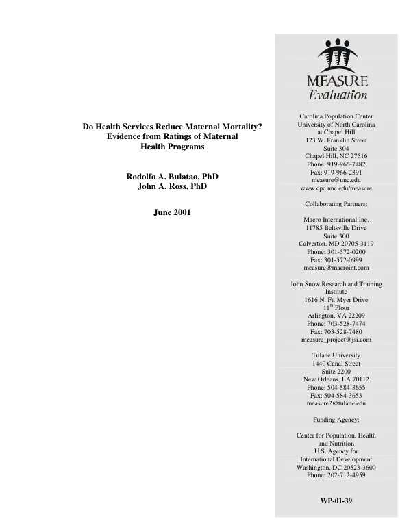 Do health services reduce maternal mortality? : evidence from ratings of maternal health programs