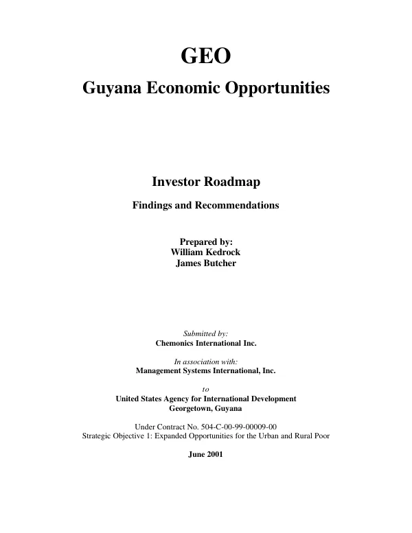GEO (Guyana economic opportunities) : investor roadmap -- findings and recommendations