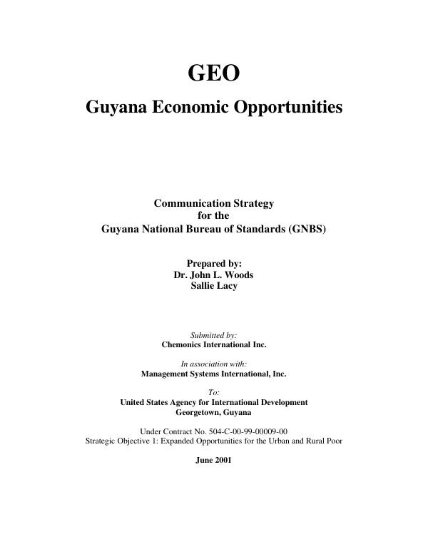 Communication strategy for the Guyana National Bureau of Standards (GNBS)
