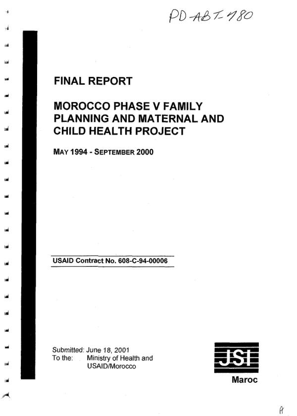 Final report : Morocco phase V family planning and maternal and child health project -- May 1994 - September 2000