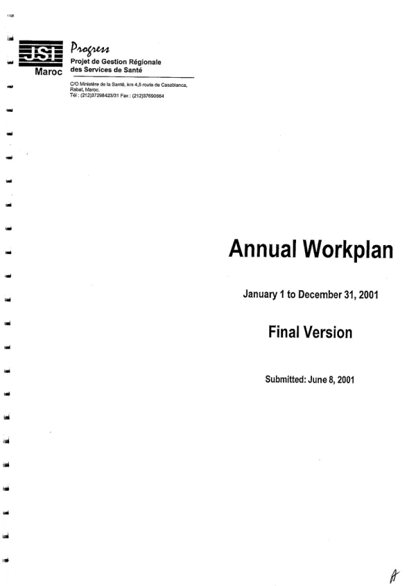 Project for decentralized management of primary health care services (PROGRESS) : annual workplan, January 1 to December 31, 2001 -- final version