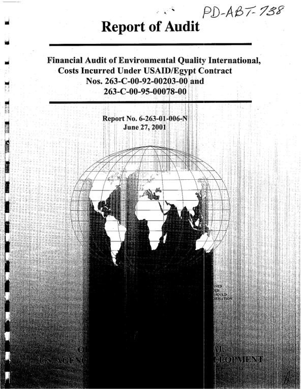 Financial audit of Environmental Quality International, costs incurred under USAID/Egypt contract 263-C-00-92-00203-00 and 263-C-00-95-00078-00