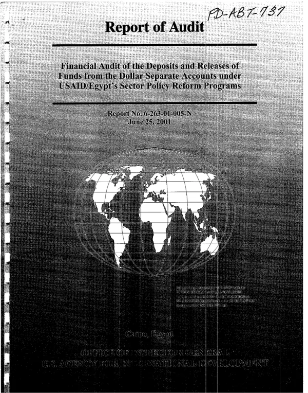 Financial audit of the deposits and releases of funds from the dollar separate accounts under USAID/Egypt"s sector policy reform programs
