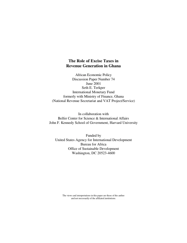 Role of excise taxes in revenue generation in Ghana