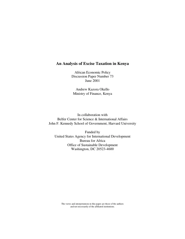 Analysis of excise taxation in Kenya