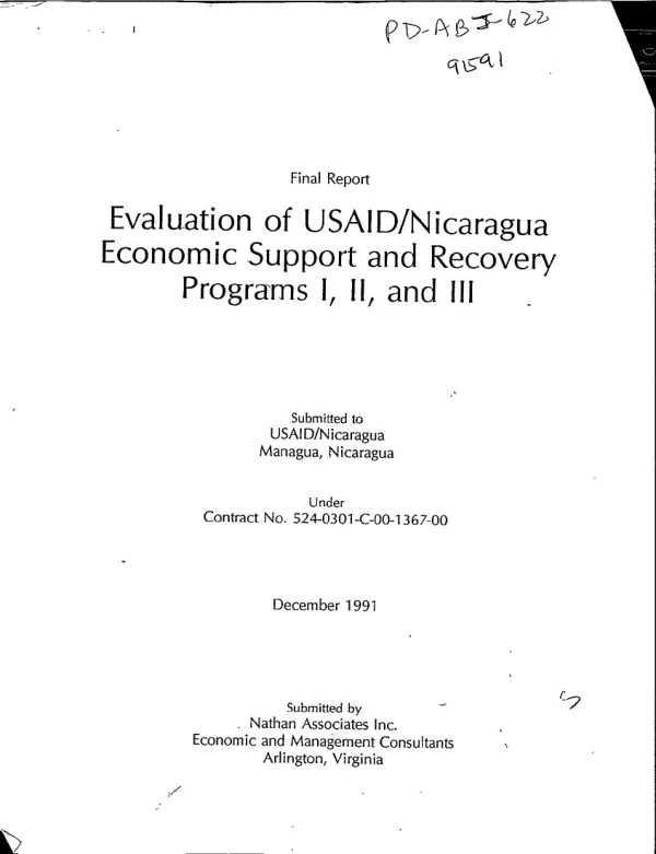 Final report : evaluation of USAID/Nicaragua economic support and recovery programs I, II, and III