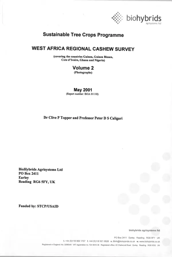 West Africa regional cashew survey (covering the countries Guinea, Guinea Bissau, Cote d"Ivoire, Ghana and Nigeria). Volume 2 (photographs)