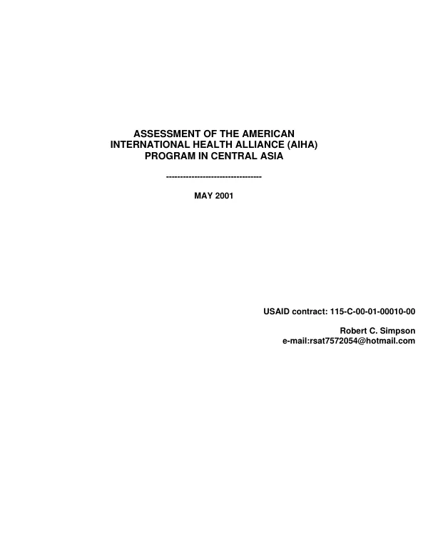Assessment of the American International Health Alliance (AIHA) program in Central Asia