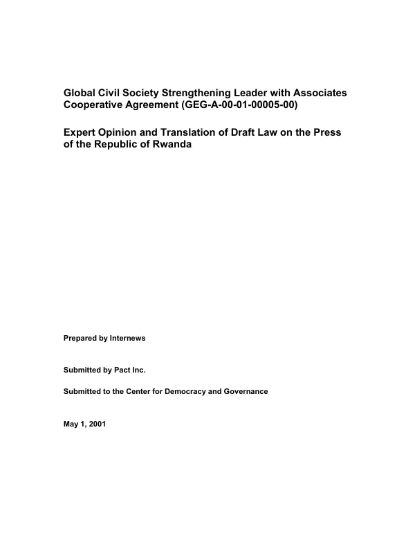 Expert opinion and translation of draft law on the press of the Republic of Rwanda