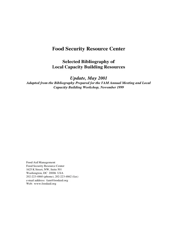 Food Security Resource Center : selected bibliography of local capacity building resources