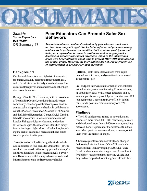 Peer educators can promote safer sex behaviors