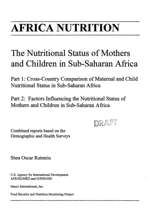 The nutritional status of mothers and children in Sub-Saharan Africa