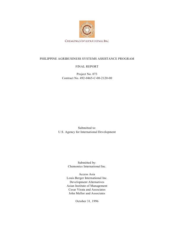 Philippine agribusiness systems assistance program : final report