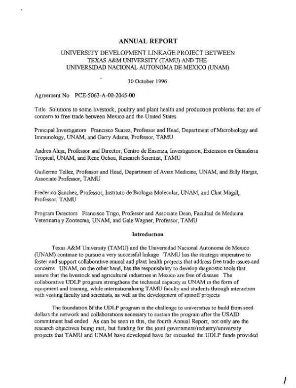 University development linkages project [UDLP] between Texas A&M University (TAMU) and the Universidad Nacional Autonoma de Mexico (UNAM)