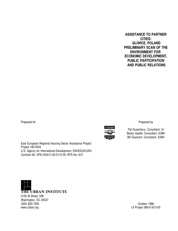 Assistance to partner cities : Gliwice, Poland -- preliminary scan of the environment for economic development, public participation and public relations