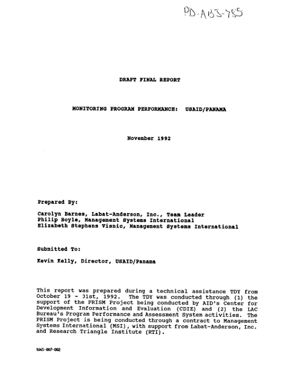 Draft final report -- monitoring program performance : USAID/Panama