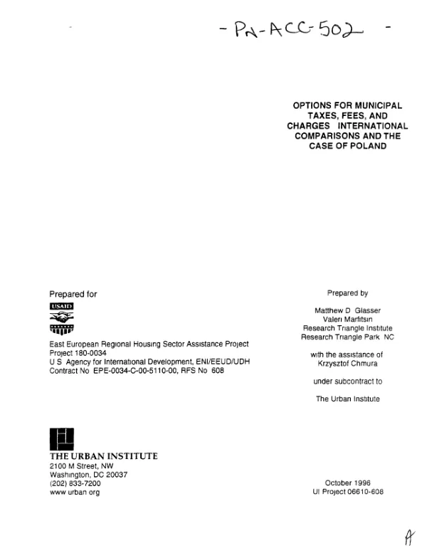 Options for municipal taxes, fees, and charges : international comparisons and the case of Poland