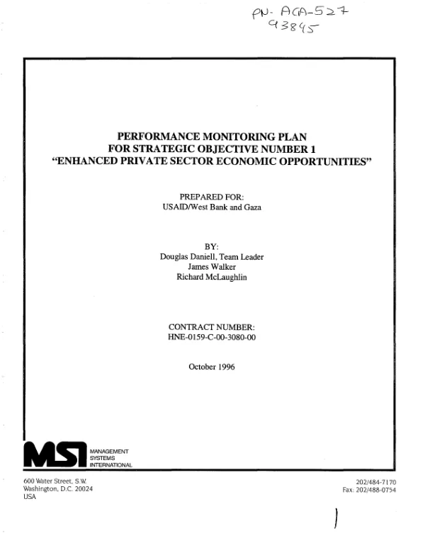Performance monitoring plan for strategic objective number 1 : "enhanced private sector economic opportunities"