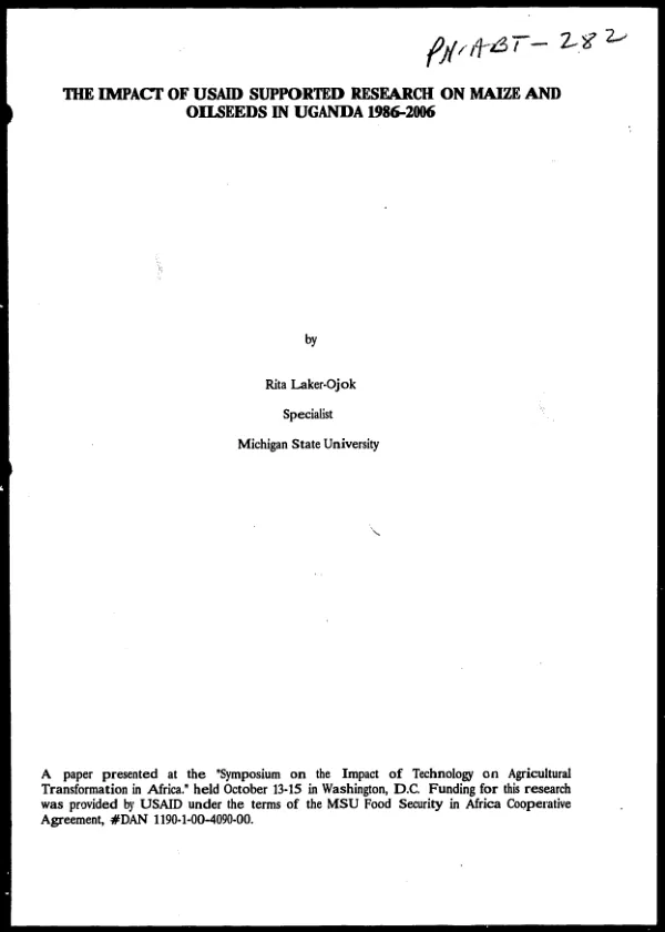 Impact of USAID supported research on maize and oilseeds in Uganda 1986-2006