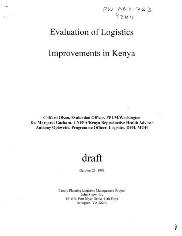 Evaluation of logistics improvements in Kenya