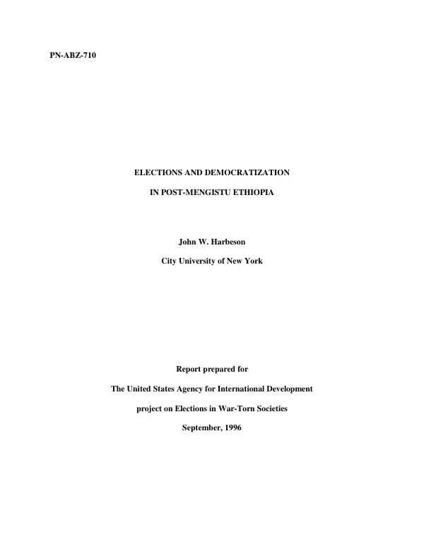 Elections and democratization in post-Mengistu Ethiopia