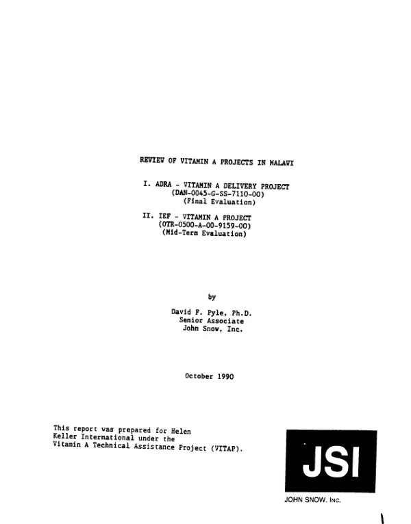 End of project evaluation for vitamin A -- DAN-0045-G-SS-7110-00, ADRA/Malawi