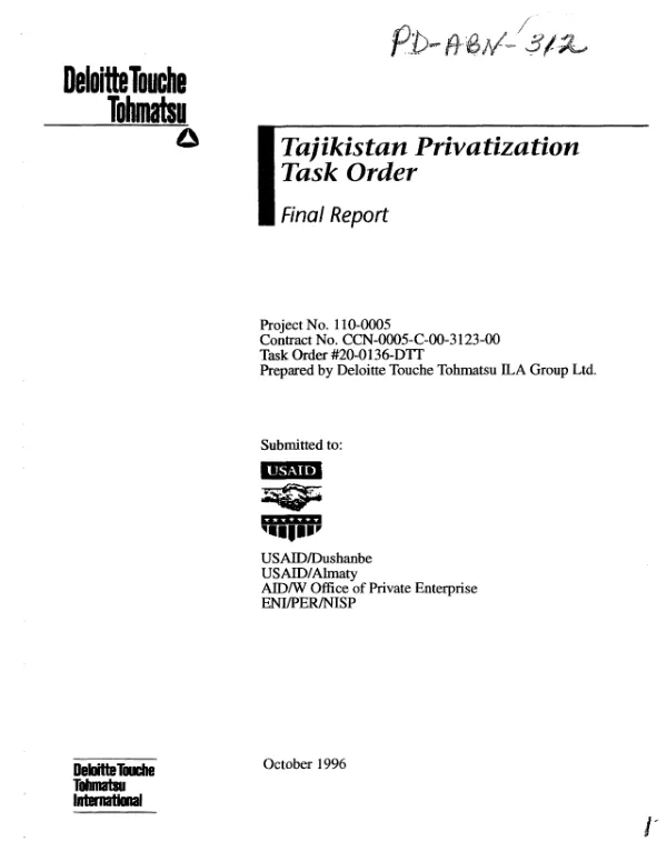 Tajikistan privatization task order : final report