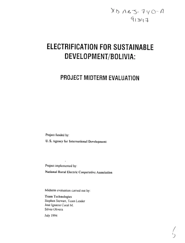 Electrification for sustainable development/Bolivia : project midterm evaluation