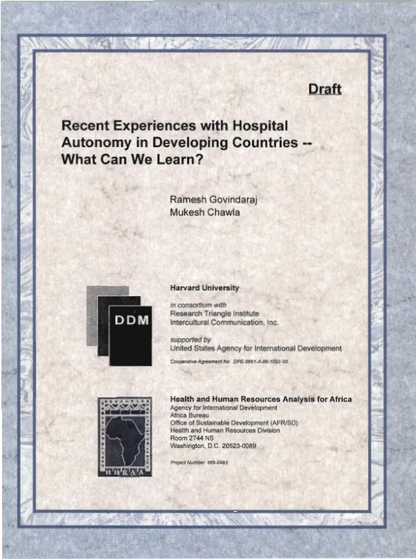Recent experiences with hosptial autonomy in developing countries -- what can we learn?