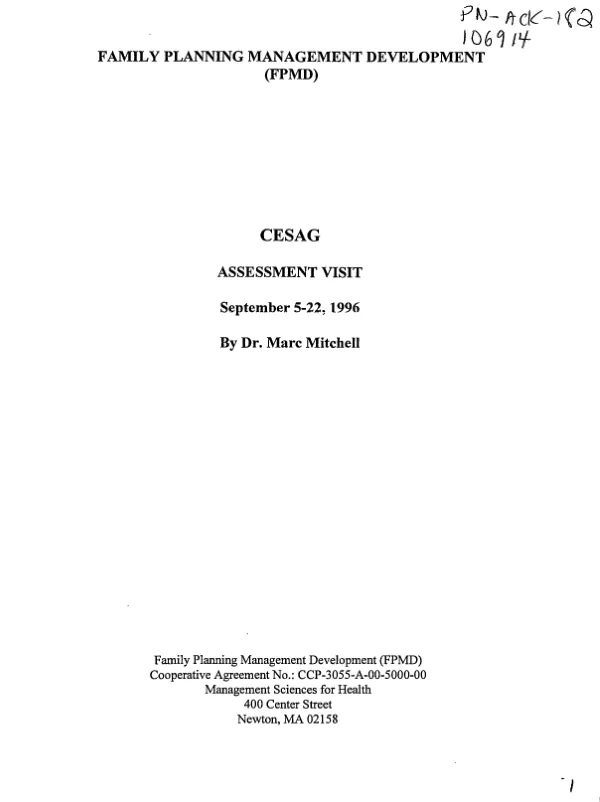 CESAG [Centre d"Etudes Superieur en Gestion] assessment visit, September 5-22, 1996