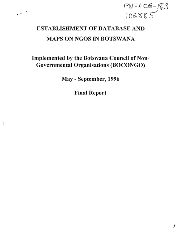 Establishment of database and maps on NGOs in Botswana : final report, May-September 1996