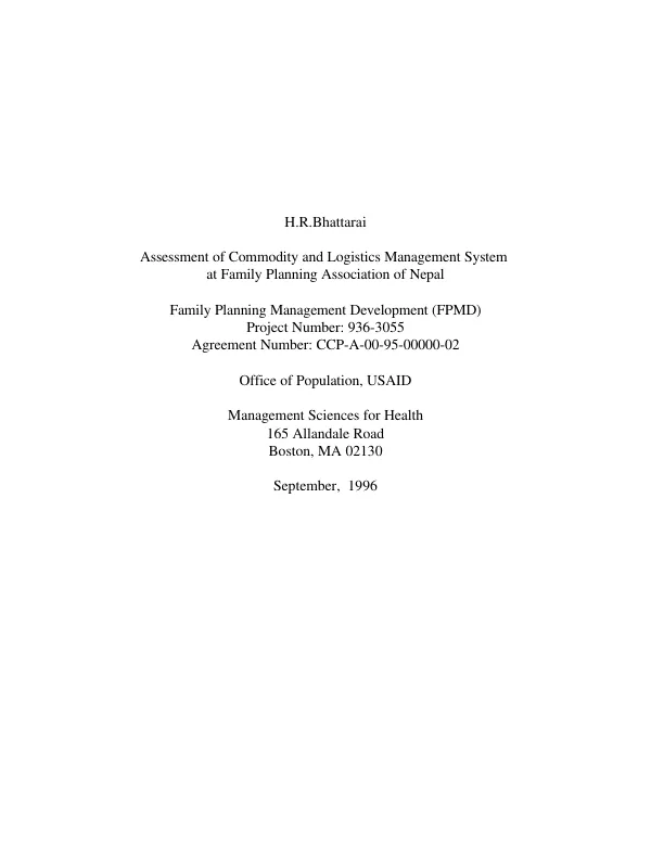 Assessment of commodity and logistics management system at Family Planning Association of Nepal