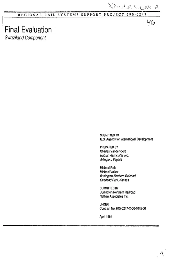 Regional rail systems support project 690-0247 : final evaluation -- Swaziland component