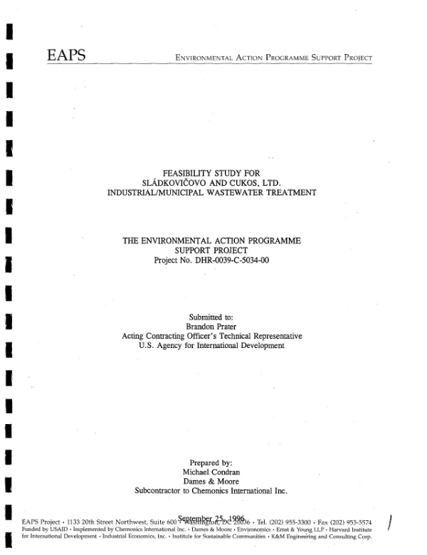 Feasibility study for Sladkovicovo and Cukos Ltd. : industrial/municipal wastewater treatment