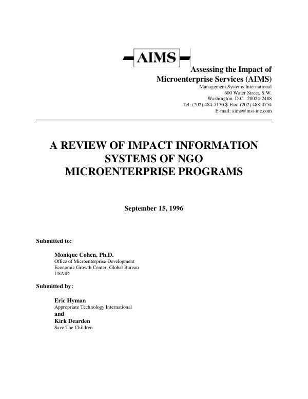 Review of impact information systems of NGO microenterprise programs