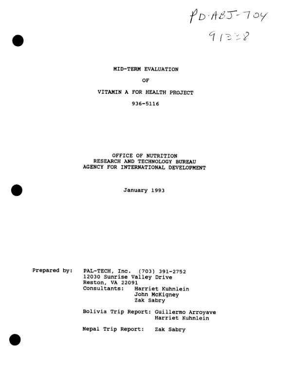 Mid-term evaluation of vitamin A for health project 936-5116