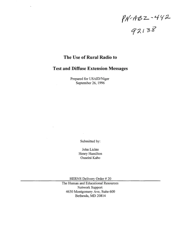 Use of rural radio to test and diffuse extension messages