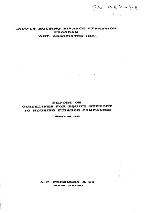 Report on guidelines for equity support to housing finance companies