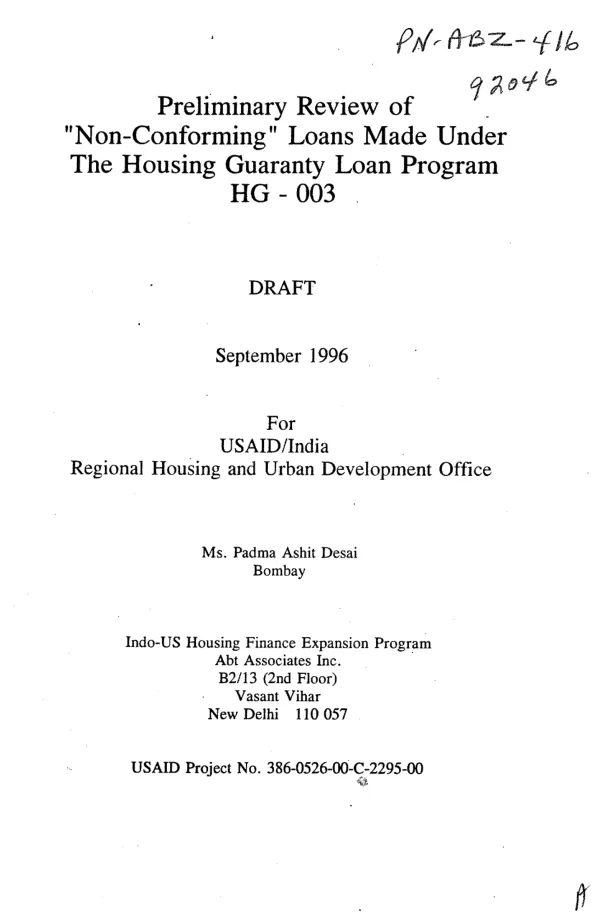 Preliminary review of "non-conforming" loans made under the housing guaranty loan program HG-003