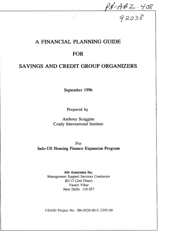 Financial planning guide for savings and credit group organizers